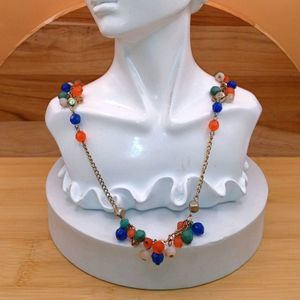 Vintage LOFT Designer Multicolored Beaded Clusters Gold Tone Chain Necklace